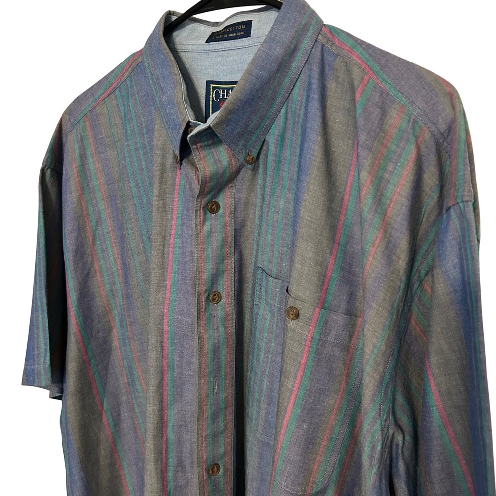 CHAPS‎ Ralph Lauren Vintage Mens Stripped Button Down Polo Short Sleeve Size XL - Picture 2 of 4